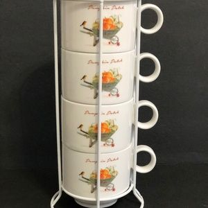 NEW Grace Fine Porcelain Pumpkin Patch Wheelbarrow Stackable Coffee Mugs